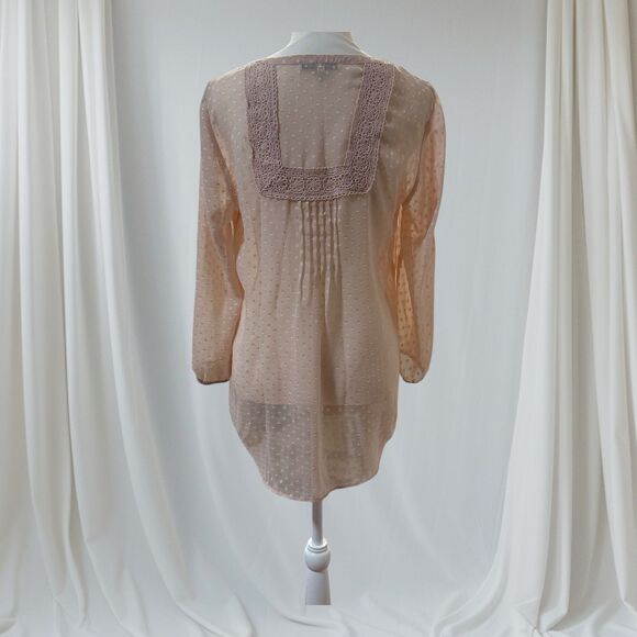 DANIEL RAINN Women's Size M Bohemian Blush Pink Swiss Dot High Low Sheer Blouse - Picture 3 of 11